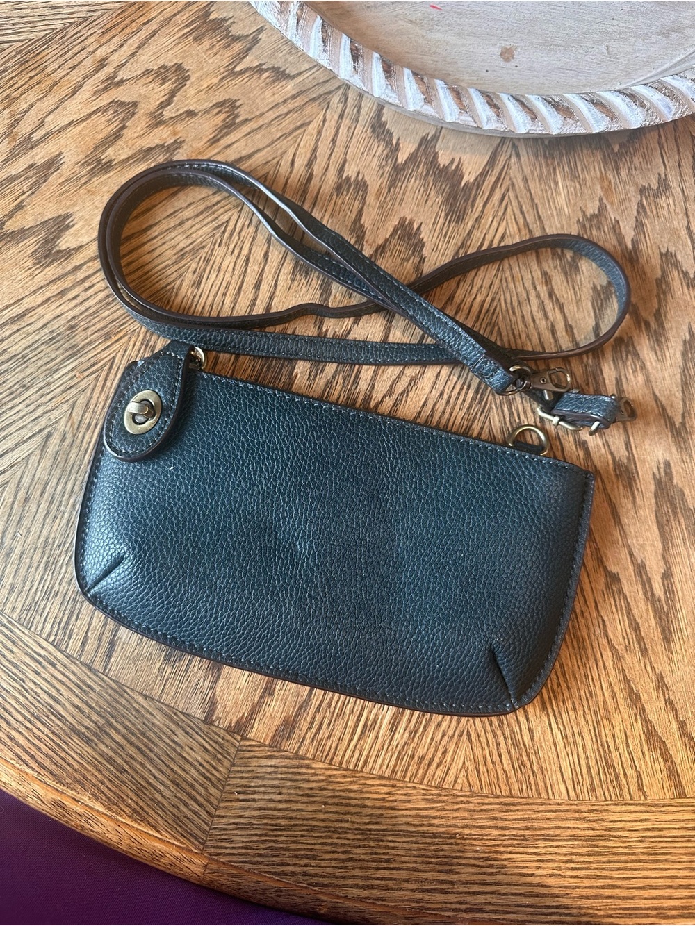 Small Blue JOY Susan Crossbody Vegan Leather Purse Removable Strap Turn-lock